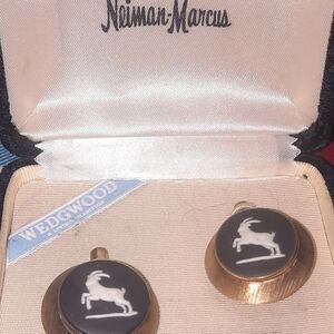 Wedgwood Black and Gold Cufflinks with White Goat Design